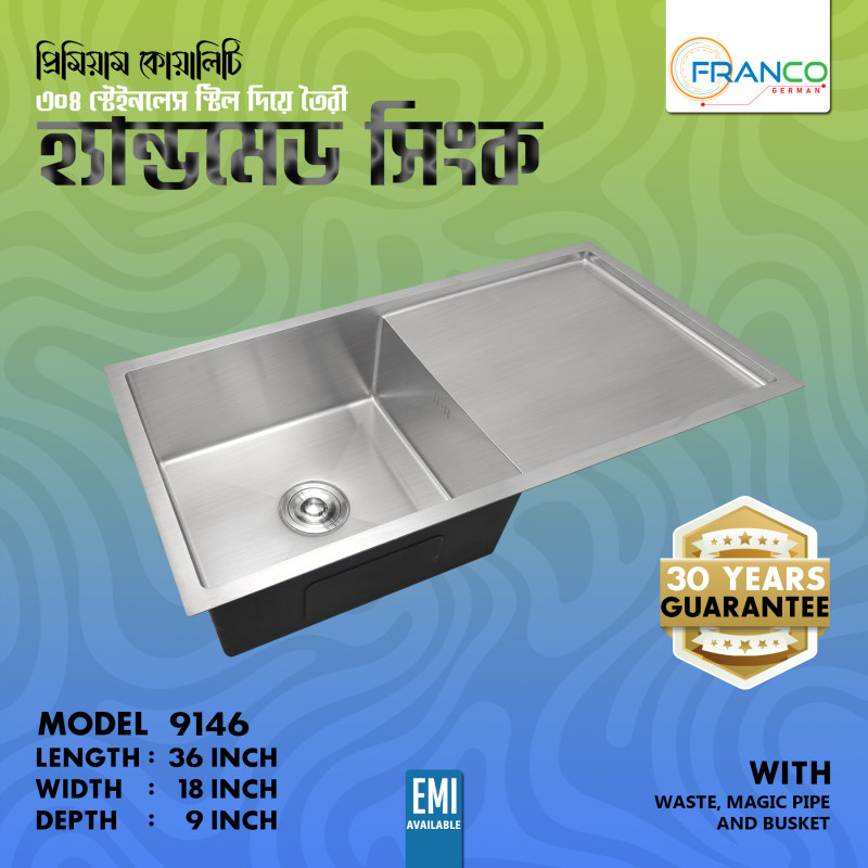 9146SP 36"X18"9'' INCH KITCHEN SINK HANDMADE SINGLE BOWL SINGLE TRAY